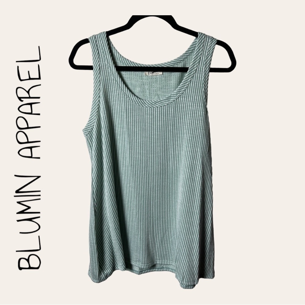 0439W. BLUMIN APPAREL TANK TOP 1X SAGE GREEN AND WHITE STRIPES